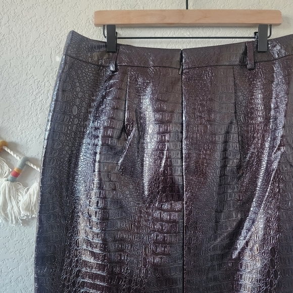 Rachel Comey Faux Leather Croc Chocolate Brown Button Down Midi Aline Skirt 16 - Picture 8 of 12